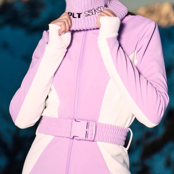 NWT PRETTYLITTLETHING SKI Lilac Belted Fitted Scuba Suit snow suit - size 10 - Picture 3 of 6